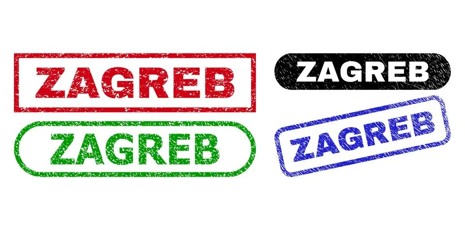 ZAGREB Rectangle Seals with Grunge Texture Stock Illustration