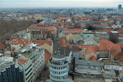 Zagreb skyline view with red rooftops, Croatia Stock Photos