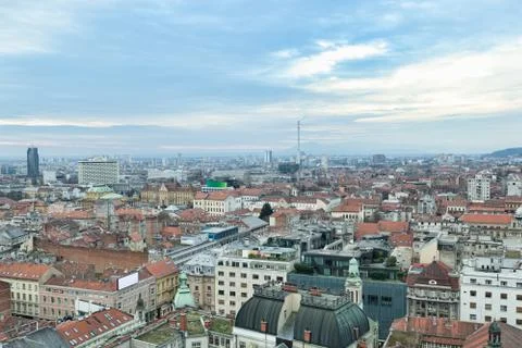 Zagreb skyline view with red rooftops, Croatia Stock Photos