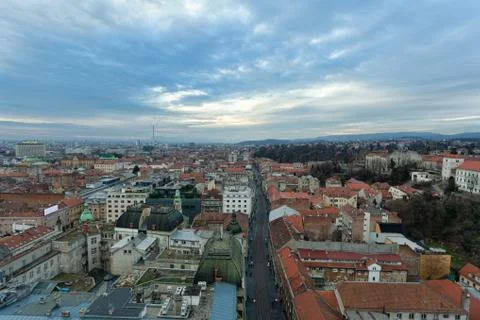 Zagreb skyline view with red rooftops, Croatia Stock Photos