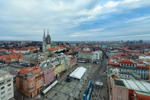 Zagreb skyline view with red rooftops, Croatia Stock Photos