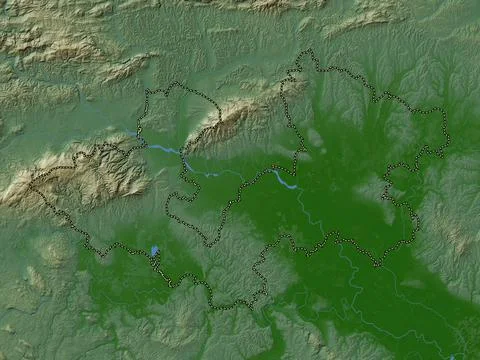Zagrebacka, Croatia. Colored elevation map with lakes and rivers Stock Illustration