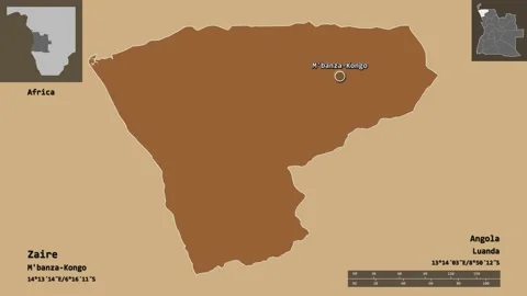 Zaire location. Angola. Solid patterned map Stock Footage 134591227