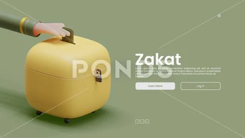 Zakat Web Page Template With 3D Render Illustration PSD Template