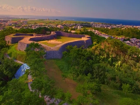 Zakimi Castle Okinawa Japan at sunrise Stock Footage