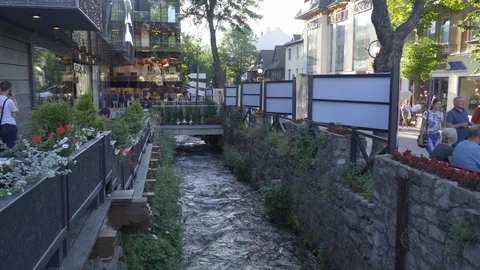 Zakopane, Poland June 2019. mountain river in the city. zoon in Stock Footage 114412341