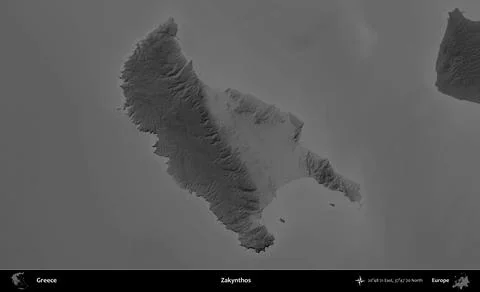 Zakynthos highlighted, Greece. Grayscale Stock Illustration