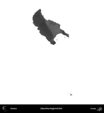 Zakynthos Regional Unit, Greece, isolated on white. Grayscale Stock Illustration