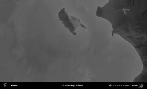 Zakynthos Regional Unit highlighted, Greece. Grayscale Stock Illustration