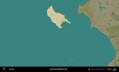 Zakynthos Regional Unit highlighted, Greece. Topographic Humanitarian Stock Illustration