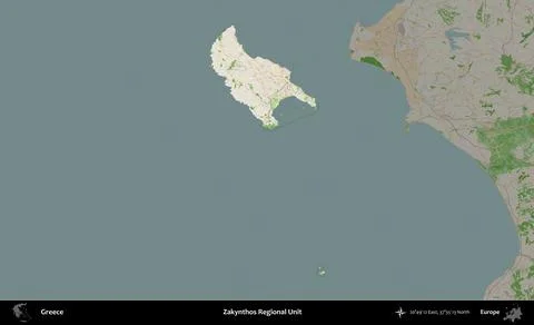 Zakynthos Regional Unit highlighted, Greece. Topographic French Stock Illustration