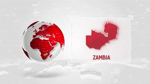 Zambia 4K Tech Map Beside Globe On White Background Stock Footage 338241067