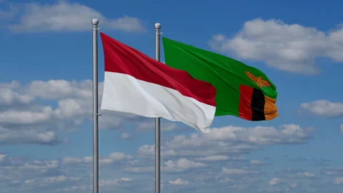 Zambia and Indonesia two flags Stock Footage 279818641