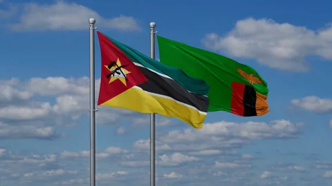 Zambia and Mozambique two flags 스톡 동영상 286100158