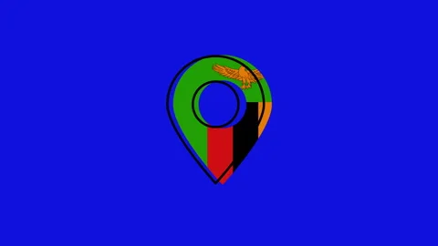 Zambia flag inside gps pointer on blue background Video stock 321721728
