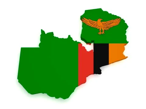 Zambia flag map 3d shape Stock Illustration
