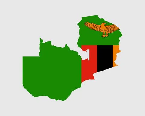 Zambia Flag Map. Map of the Republic of Zambia with the Zambian country banner Stock Illustration