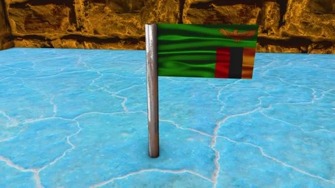 Zambia Flag Post - Orbiting Shot Stock Footage 271015050