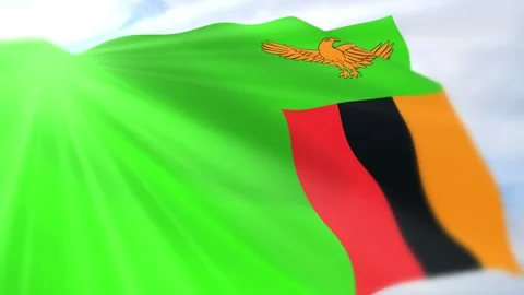 Zambia Flag Seamless Loop 4k 60fps on Sky Background Stock Footage 340622129