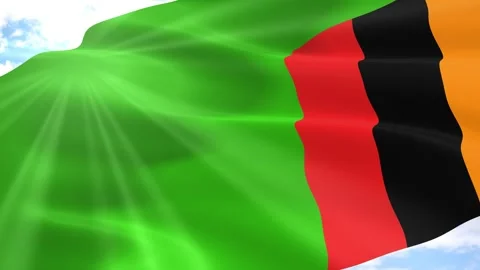 Zambia Flag Seamless Loop 4k 60fps on Sky Background Stock Footage 341568871