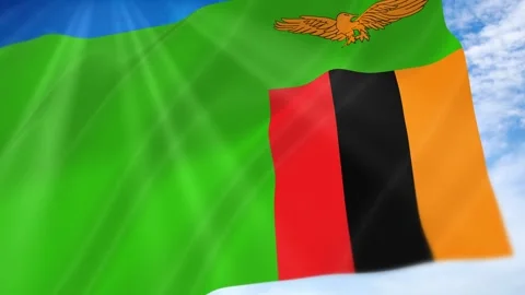 Zambia Flag Seamless Loop 4k 60fps on Sky Background Stock Footage 341680273