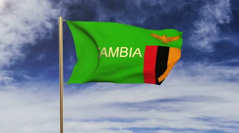 Zambia flag with title waving in the wind. Looping sun rises style.  Animation 스톡 동영상 48915080