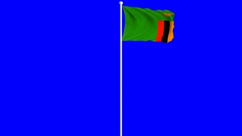 Zambia Flag Waving Fluttering on Wind Loopable Green Blue Screen Matte Stock Footage