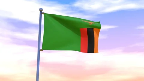 Zambia Flag waving in the high wind Stock Footage 155459603