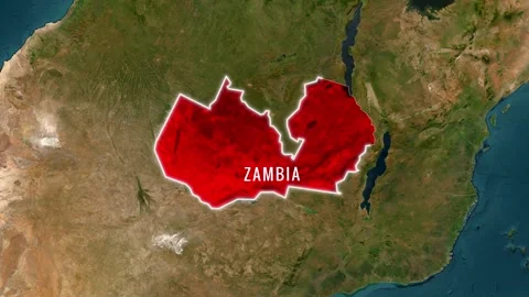 Zambia highlighted on world map with national flag aerial animation footage Vídeo Stock 343859166