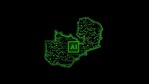 Zambia Map AI Chipset Technology Opener Stock Footage 337082492