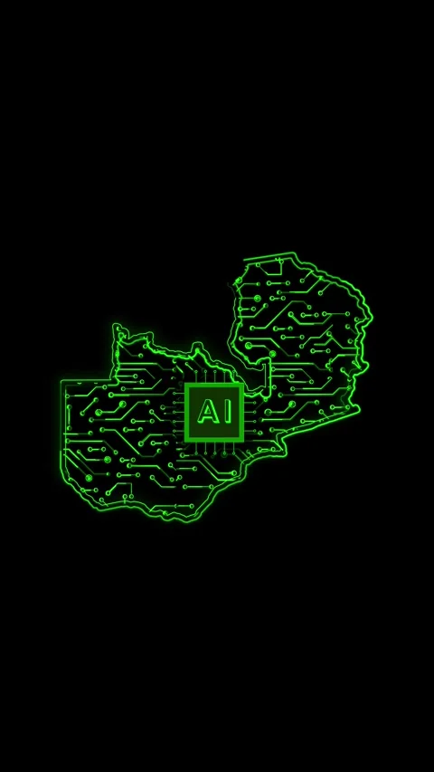 Zambia Map AI Chipset Technology Opener Stock Footage 337172977