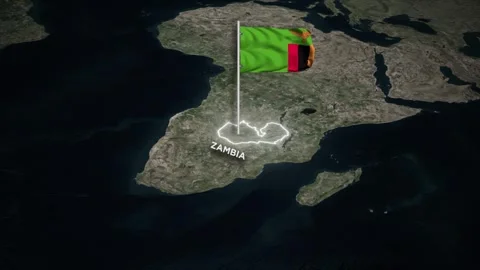 Zambia Map Animation, 3D Waving of National Flag &amp; Glowing Border on World Map 库存影片 334679665