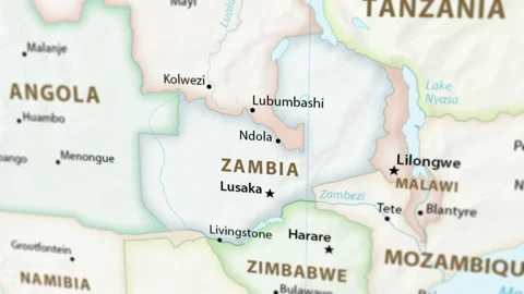 Zambia on a Map with Defocus (4K) Stock Footage 102686697
