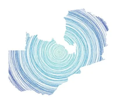 Zambia map filled with concentric circles. Sketch style circles in shape of.. イラスト素材
