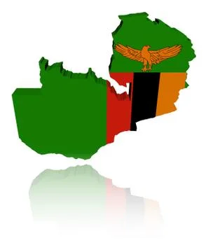 Zambia map flag 3d render with reflection illustration Ilustración de archivo