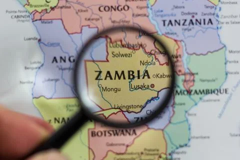 Zambia on the map of the world. Stock Photos
