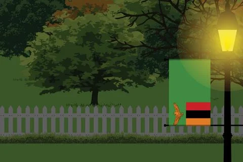 Zambia Night Trees Lamp Vector Illustration Stock Illustration