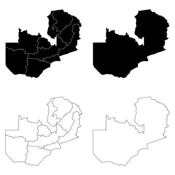 Zambia Outline and Solid Fill Map Set. Stock Illustration