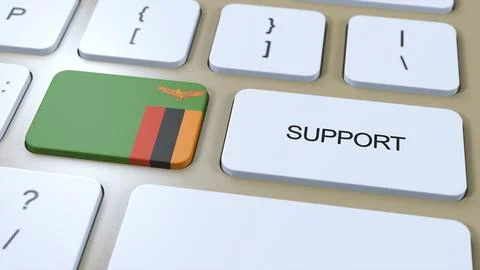 Zambia Support Concept. Button Push 3D Illustration. Support of Country or .. Stock Illustration