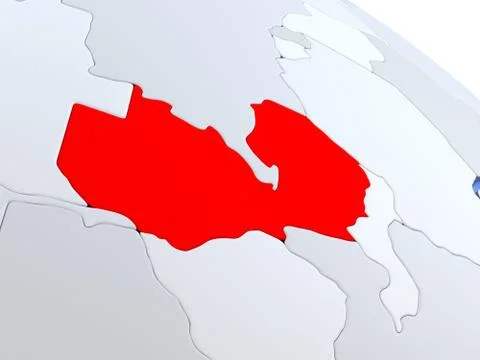 Zambia on world map Stock Illustration
