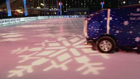 Zamboni Ice Machine Resurfaces Bryant Park (New York City) Ice Skating Rink Stock Footage 85614838