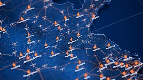 Zaozhuang map big data visualization. Futuristic map infographic of city in Stock Illustration