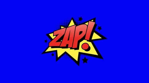 Zap comic book speech bubble animation on a vibrant blue background Stock Footage 346725139