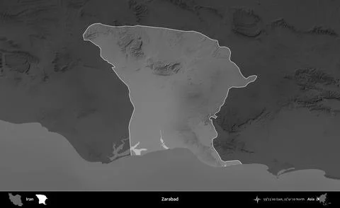 Zarabad highlighted, Iran. Grayscale Stock Illustration