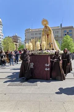 Zaragoza. Saragossa. Aragon. Spain.  Processions of the Easter Holy Week Stock Photos