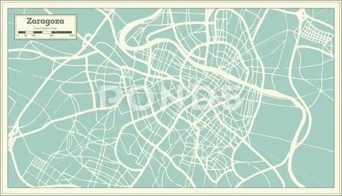 Zaragoza Spain City Map in Retro Style. Outline Map. Stock Illustration