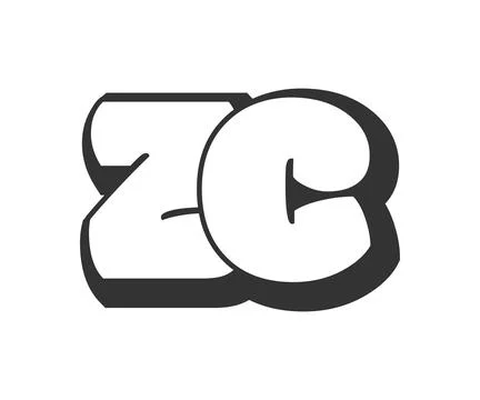 ZC logo, bubble comic lettering, rounded in graffiti style black and white .. Stock Illustration