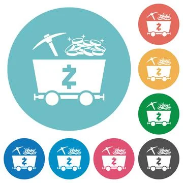 Zcash cryptocurrency mining with treasure flat round icons Stock-Illustration