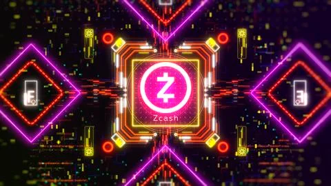 Zcash cryptocurrency security transfer process. Altcoin sign business background Illustrazione stock