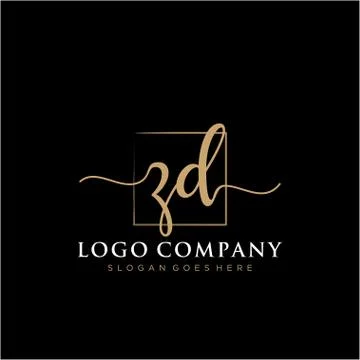 ZD Initial handwriting logo with rectangle template vector イラスト素材